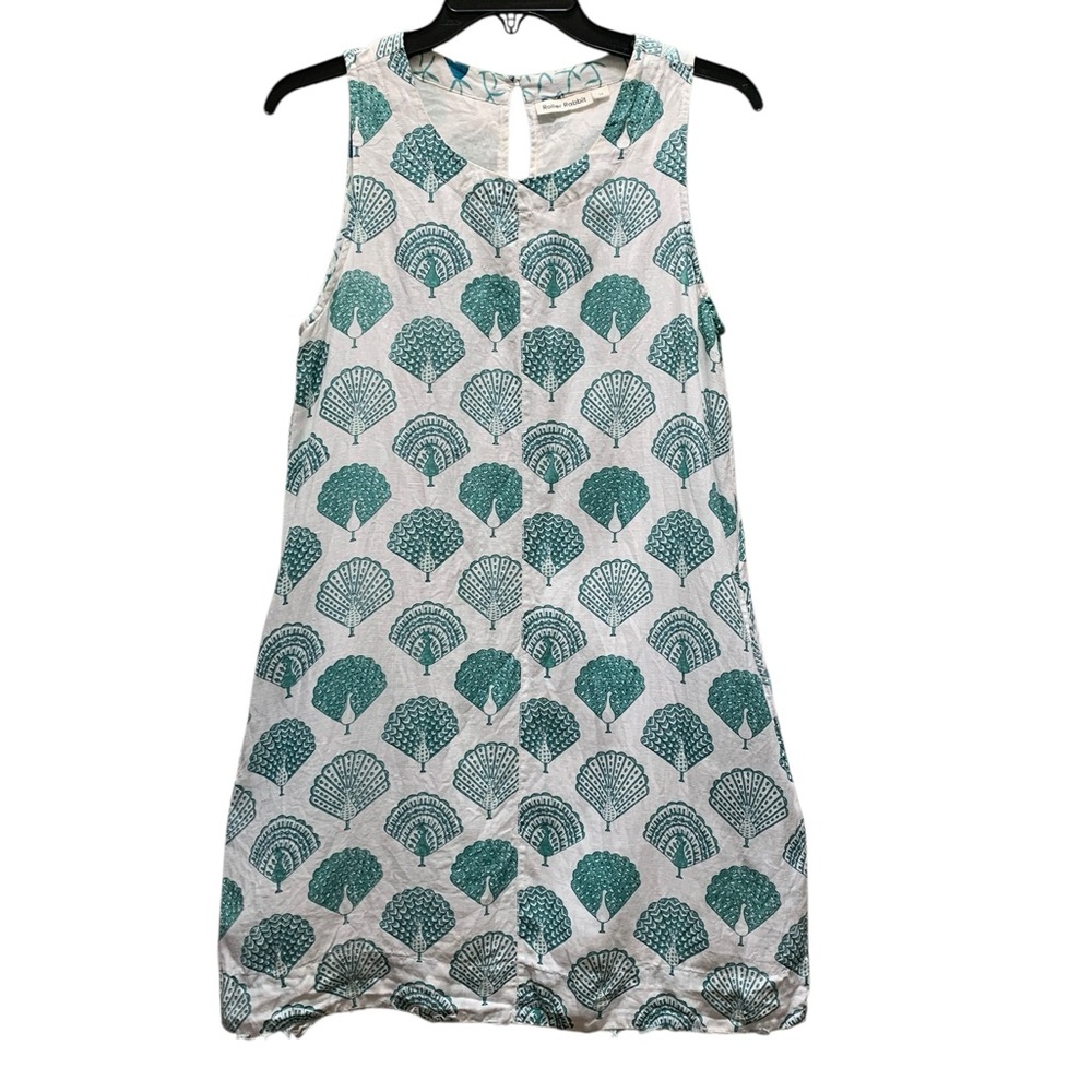 Roller Rabbit Teal and White Sleeveless Peacock Mini Dress
